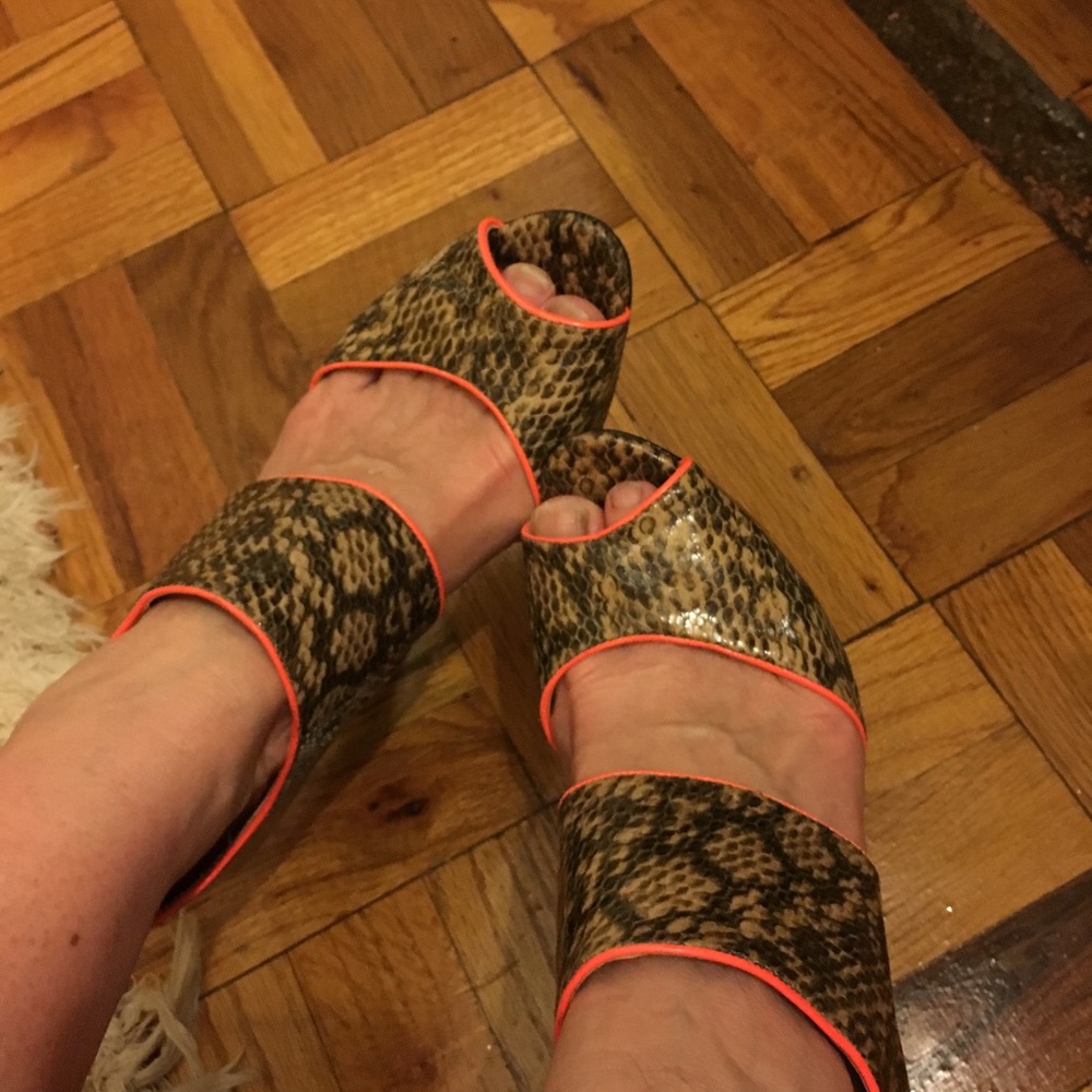 BCBG Snakeskin heels with orange accents